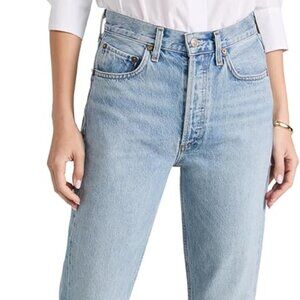 AGOLDE Riley high rise straight crop in medium blue wash (Zephyr). size 26.